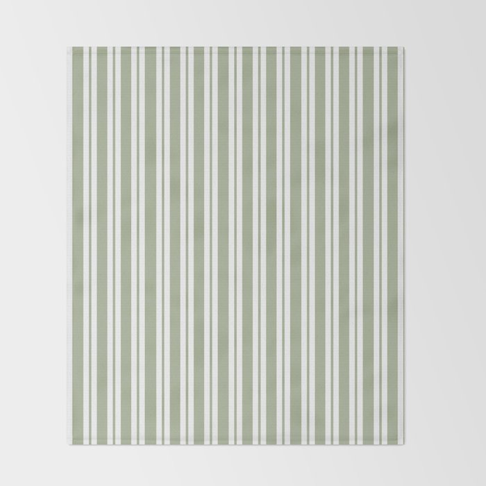 Classic Double Stripe Pattern Sage Green and White Throw Blanket Gallery Image 2