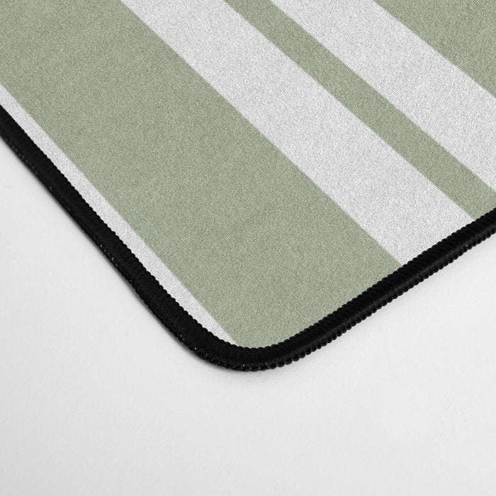 Classic Double Stripe Pattern Sage Green and White Desk Mat Gallery Image 4