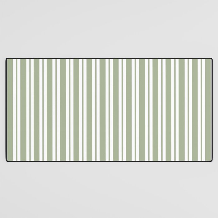 Classic Double Stripe Pattern Sage Green and White Desk Mat Gallery Image 3