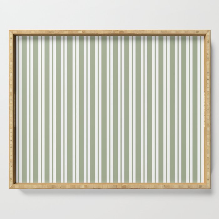 Classic Double Stripe Pattern Sage Green and White Serving Tray Gallery Image 1