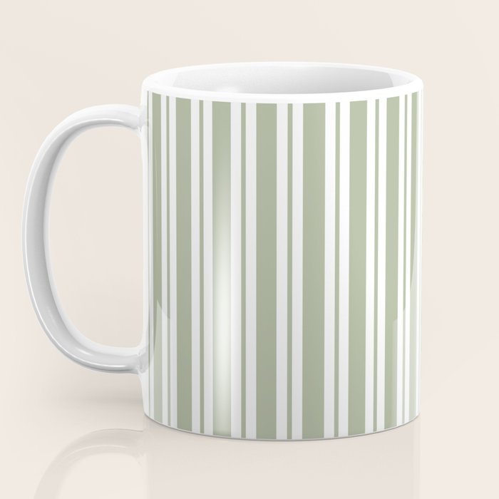 Classic Double Stripe Pattern Sage Green and White Coffee Mug Gallery Image 3
