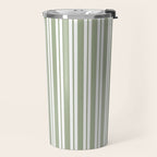 Classic Double Stripe Pattern Sage Green and White Travel Mug Gallery Image 2