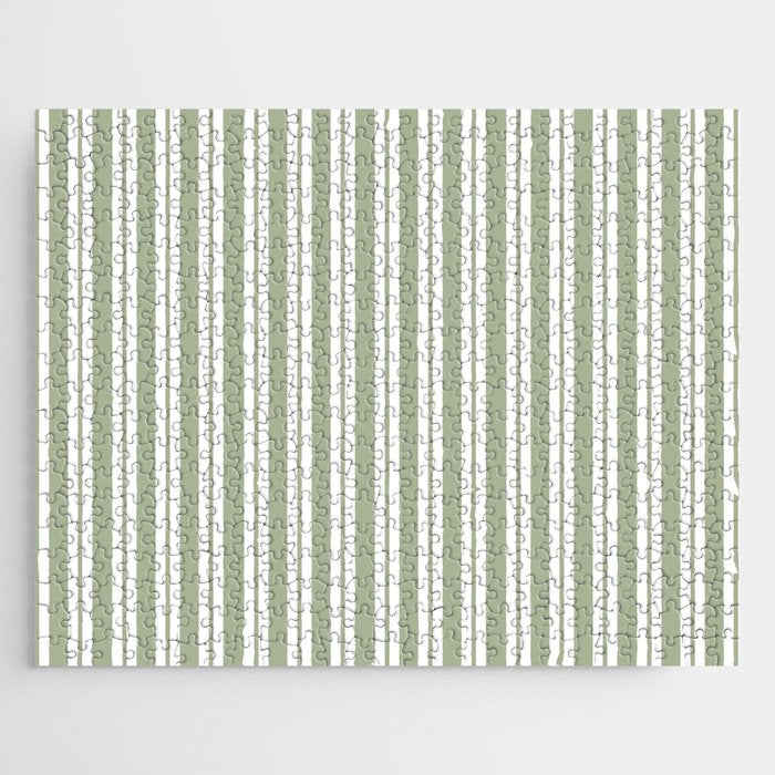 Classic Double Stripe Pattern Sage Green and White Jigsaw Puzzle Gallery Image 1