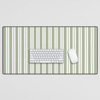 Classic Double Stripe Pattern Sage Green and White Desk Mat Gallery Image 1