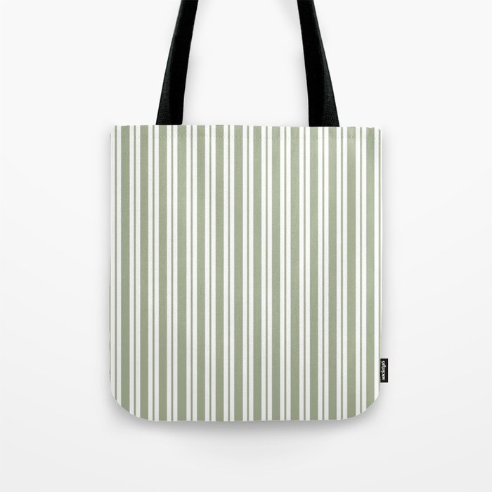 Classic Double Stripe Pattern Sage Green and White Tote Bag Gallery Image 1