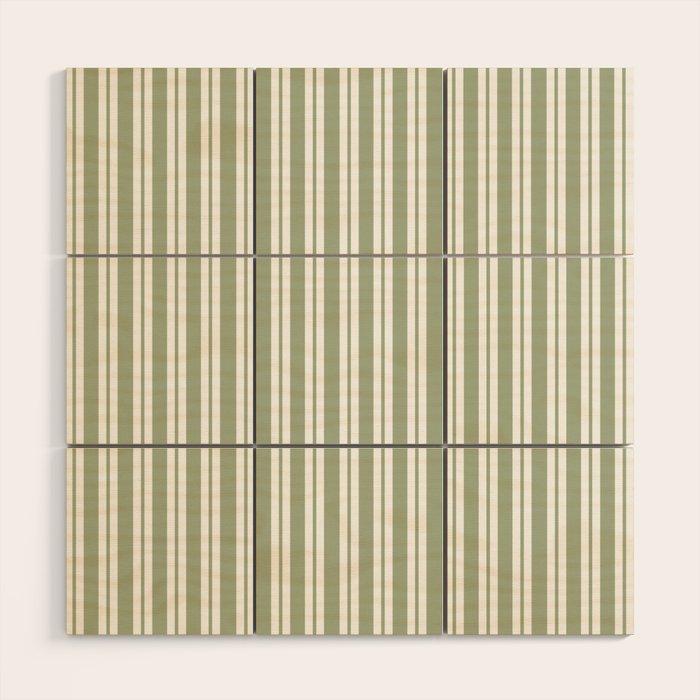 Classic Double Stripe Pattern Sage Green and White Wood Wall Art Gallery Image 1