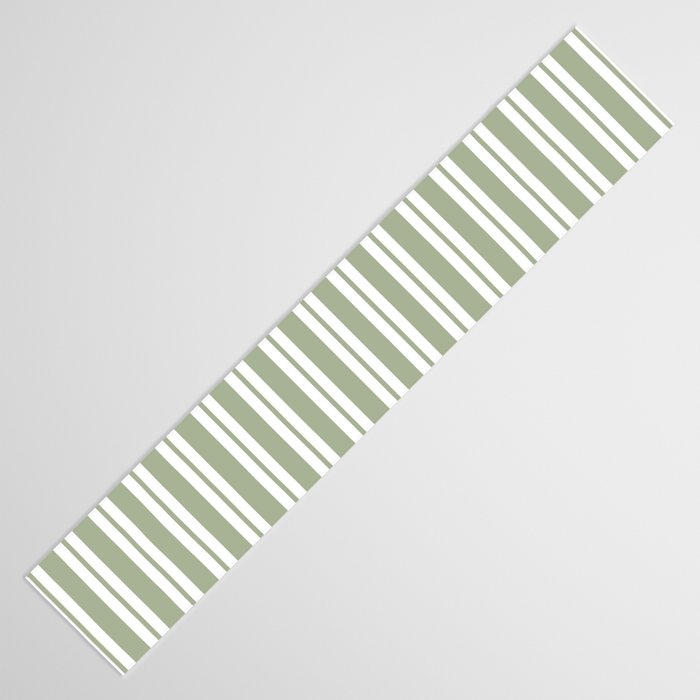 Classic Double Stripe Pattern Sage Green and White Table Runner Gallery Image 3