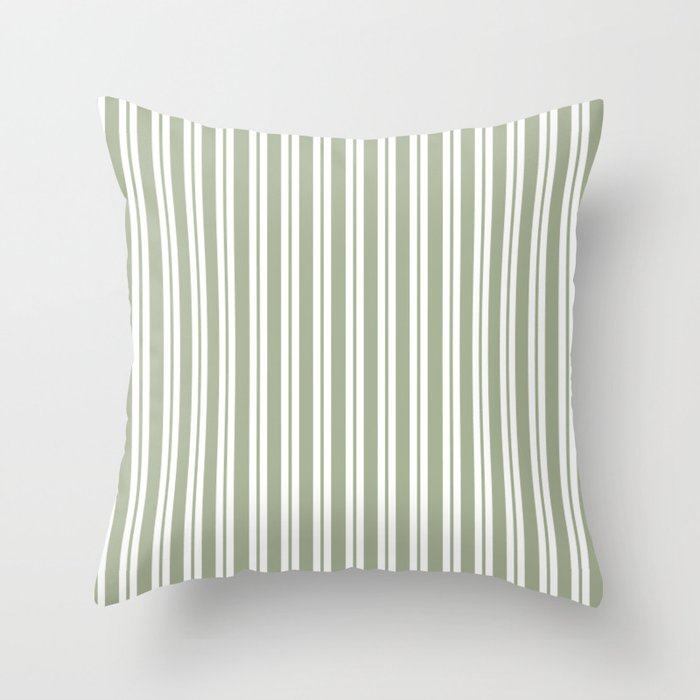 Classic Double Stripe Pattern Sage Green and White Throw Pillow Gallery Image 6