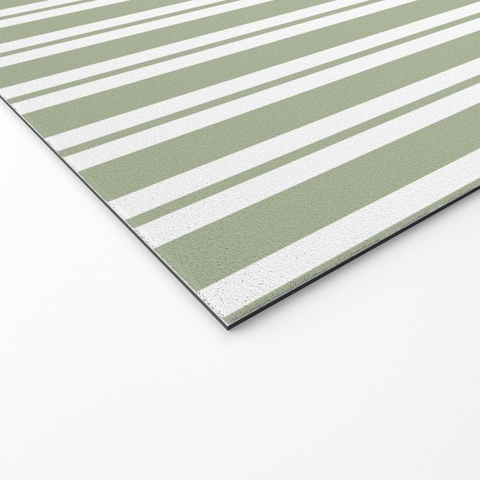 Classic Double Stripe Pattern Sage Green and White Welcome Mat Gallery Image 2