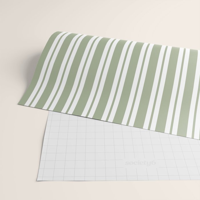 Classic Double Stripe Pattern Sage Green and White Wrapping Paper Gallery Image 2