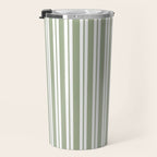 Classic Double Stripe Pattern Sage Green and White Travel Mug Gallery Image 3