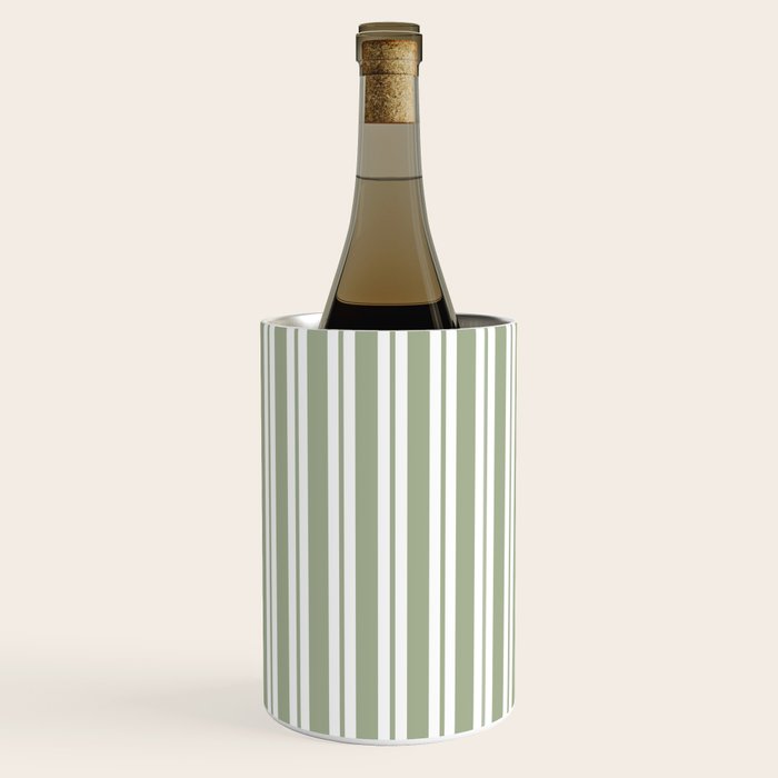Classic Double Stripe Pattern Sage Green and White Wine Chiller Gallery Image 3