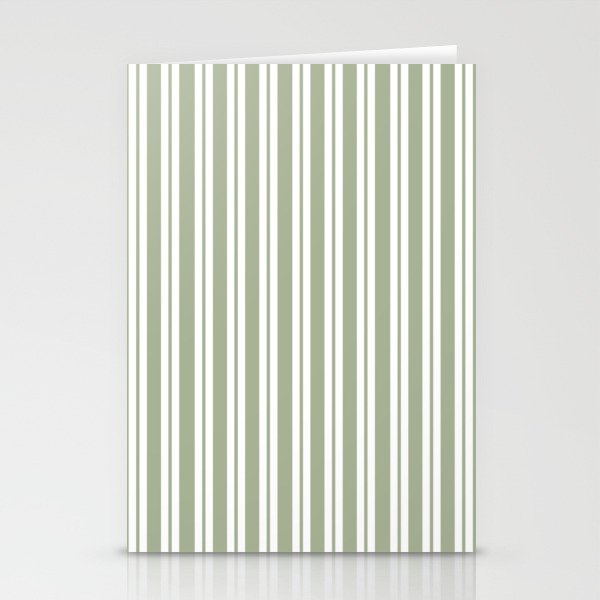 Classic Double Stripe Pattern Sage Green and White Stationery Card Gallery Image 2