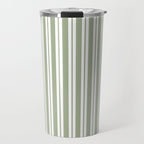 Classic Double Stripe Pattern Sage Green and White Travel Mug Gallery Image 1
