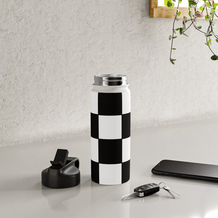 Checkered,black and white checked pattern.Gingham. Water Bottle Gallery Image 5