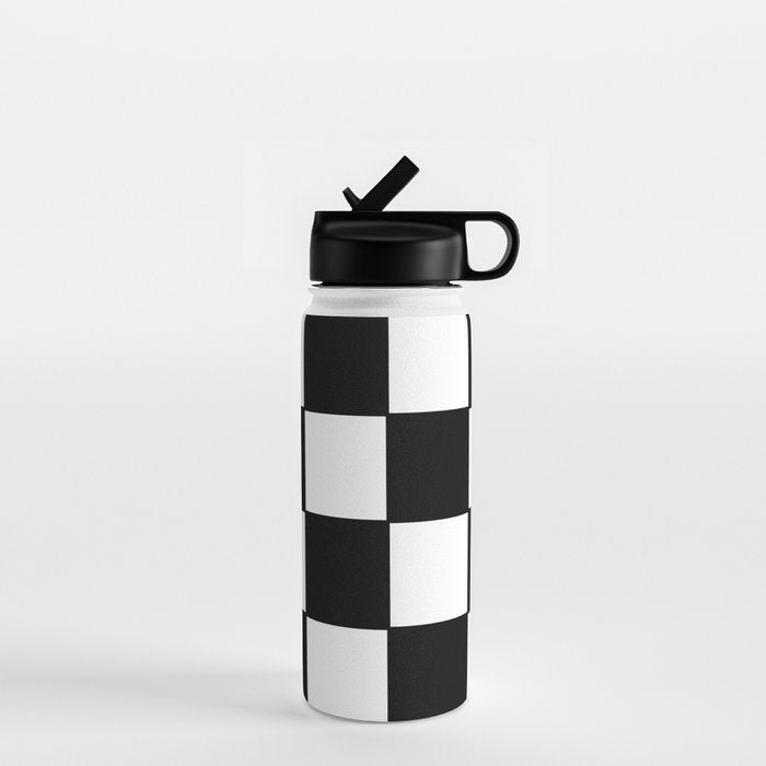 Checkered,black and white checked pattern.Gingham. Water Bottle Gallery Image 1