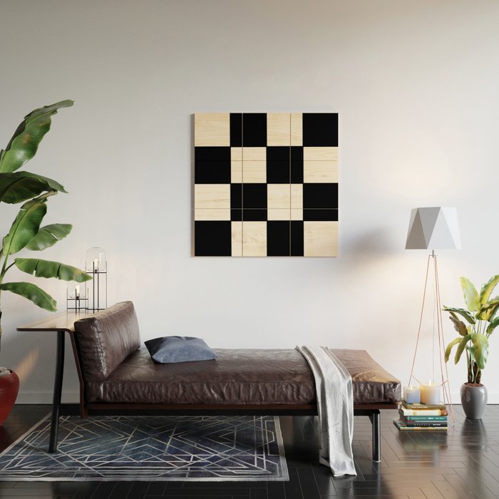 Checkered,black and white checked pattern.Gingham. Wood Wall Art Gallery Image 2
