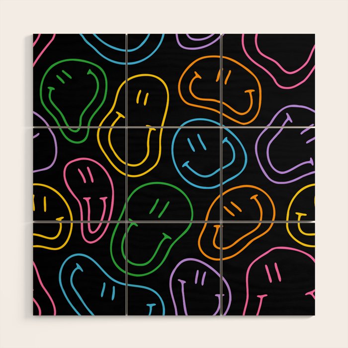 Colorful happy smiling face cartoon pattern Wood Wall Art Gallery Image 1