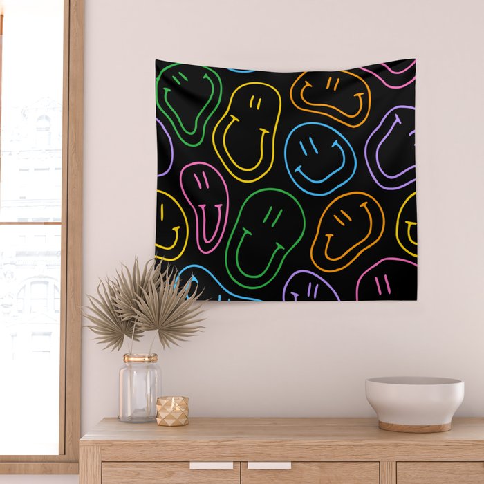 Colorful happy smiling face cartoon pattern Wall Tapestry Gallery Image 2
