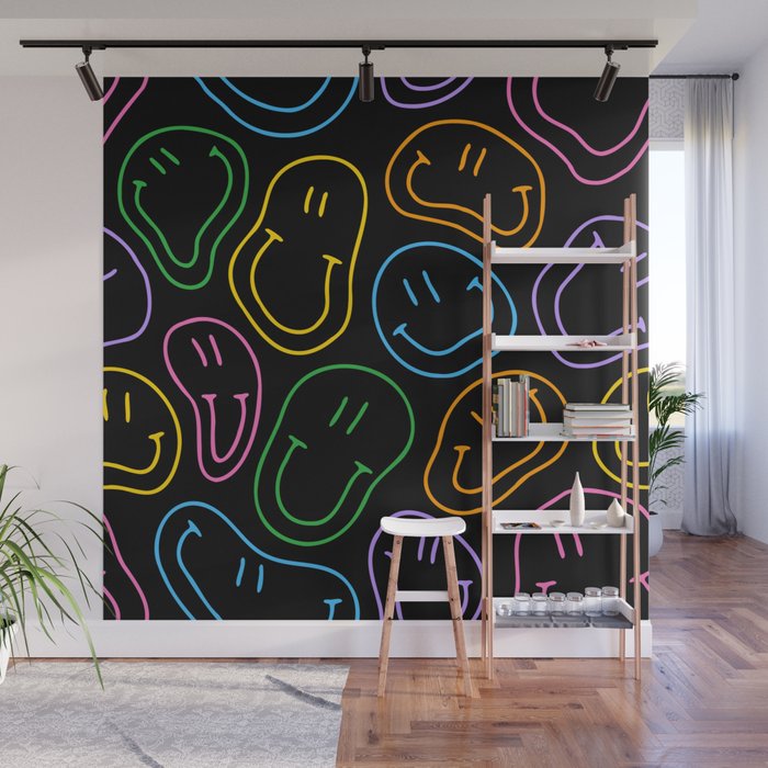 Colorful happy smiling face cartoon pattern Wall Mural Gallery Image 1