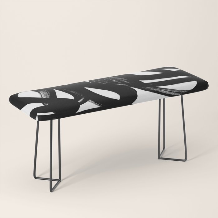 Swirl Black & White Minimalist Abstract Mid century Ink Art Dark Brush Strokes Bench Gallery Image 1
