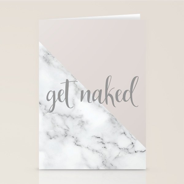 Get Naked, Funny Bathroom Art,  Marble, Blush Pink, Grey Stationery Card Gallery Image 2