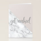 Get Naked, Funny Bathroom Art,  Marble, Blush Pink, Grey Stationery Card Gallery Image 2