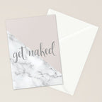 Get Naked, Funny Bathroom Art,  Marble, Blush Pink, Grey Stationery Card Gallery Image 2
