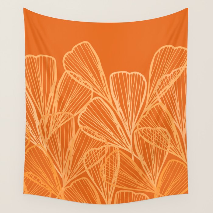 Modern Garden in Orange Wall Tapestry Gallery Image 1