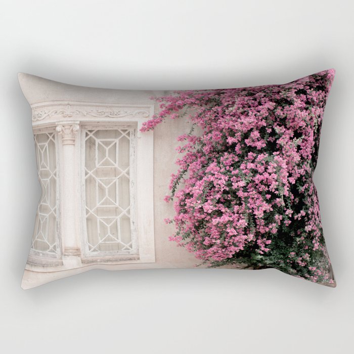 Pretty Window - Bougainvillea Flowers - Minimalist Portugal Travel Photography By Ingrid Beddoes Rectangular Pillow Gallery Image 1
