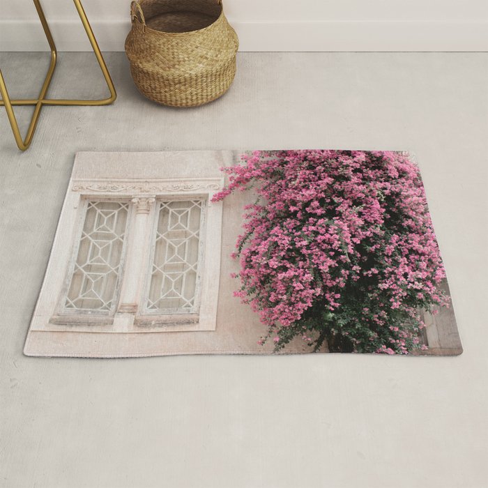 Pretty Window - Bougainvillea Flowers - Minimalist Portugal Travel Photography By Ingrid Beddoes Rug Gallery Image 1