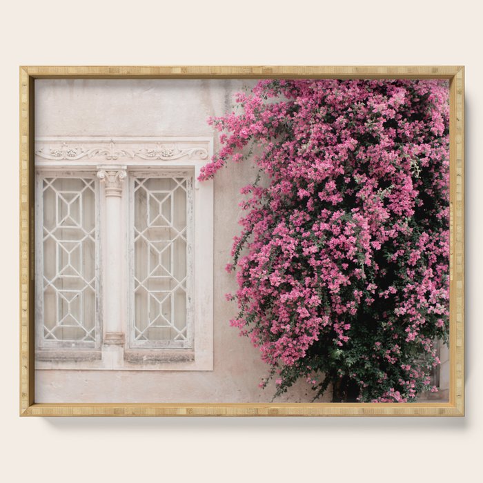 Pretty Window - Bougainvillea Flowers - Minimalist Portugal Travel Photography By Ingrid Beddoes Serving Tray Gallery Image 1