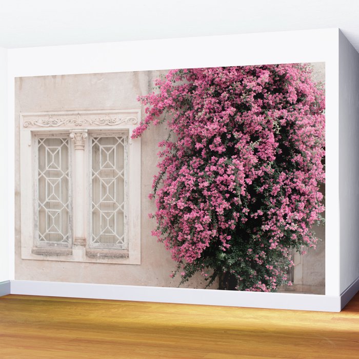 Pretty Window - Bougainvillea Flowers - Minimalist Portugal Travel Photography By Ingrid Beddoes Wall Mural Gallery Image 2