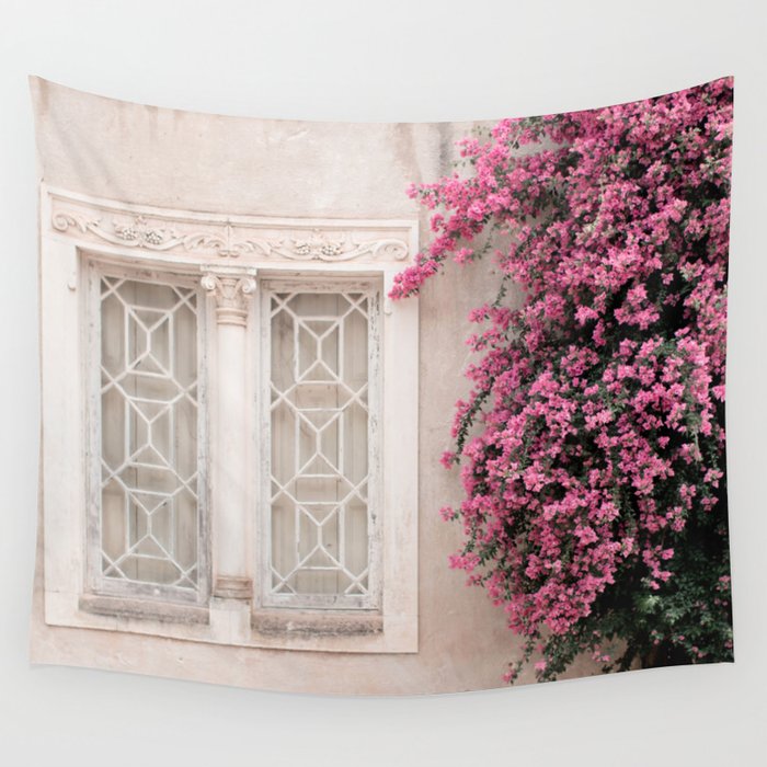 Pretty Window - Bougainvillea Flowers - Minimalist Portugal Travel Photography By Ingrid Beddoes Wall Tapestry Gallery Image 4