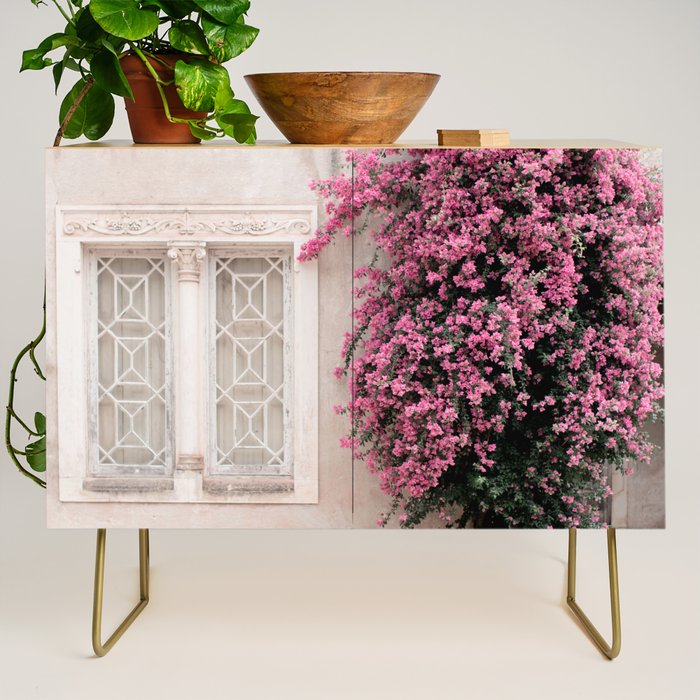 Pretty Window - Bougainvillea Flowers - Minimalist Portugal Travel Photography By Ingrid Beddoes Credenza Gallery Image 1