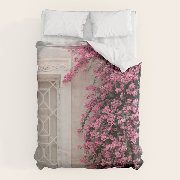 Pretty Window - Bougainvillea Flowers - Minimalist Portugal Travel Photography By Ingrid Beddoes Duvet Cover Gallery Image 1