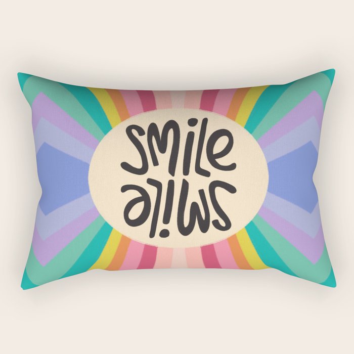 Smile - 70s Retro Sun Rainbow  Rectangular Pillow Gallery Image 1