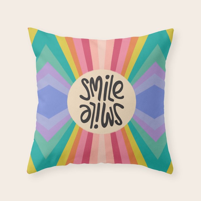 Smile - 70s Retro Sun Rainbow  Throw Pillow Gallery Image 6