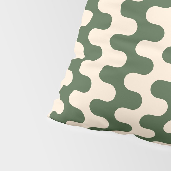 Retro Mid Century Modern Waves in Forest Green and Creamy White Pillow Sham Gallery Image 4