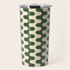 Retro Mid Century Modern Waves in Forest Green and Creamy White Travel Mug Gallery Image 1