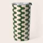 Retro Mid Century Modern Waves in Forest Green and Creamy White Travel Mug Gallery Image 2