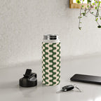 Retro Mid Century Modern Waves in Forest Green and Creamy White Water Bottle Gallery Image 4