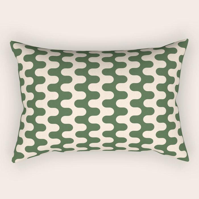 Retro Mid Century Modern Waves in Forest Green and Creamy White Rectangular Pillow Gallery Image 2
