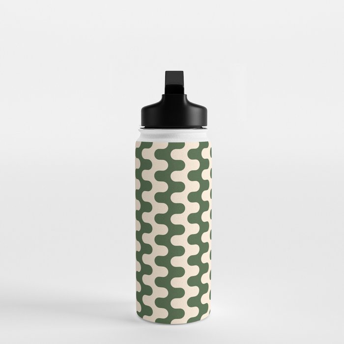 Retro Mid Century Modern Waves in Forest Green and Creamy White Water Bottle Gallery Image 3
