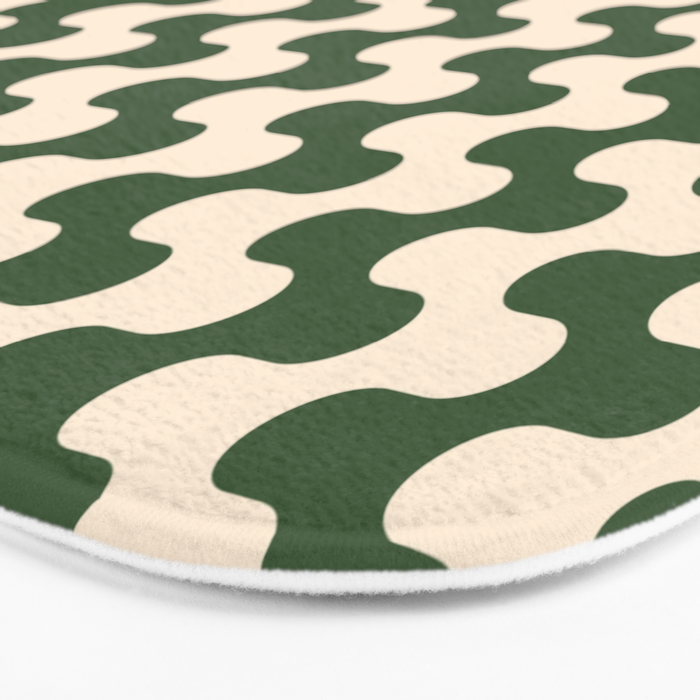 Retro Mid Century Modern Waves in Forest Green and Creamy White Bath Mat Gallery Image 3