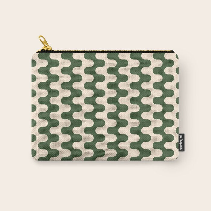 Retro Mid Century Modern Waves in Forest Green and Creamy White Carry All Pouch Gallery Image 1