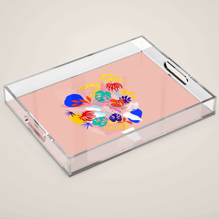 Keep Growing - Tropical plant on peach Acrylic Tray Gallery Image 1