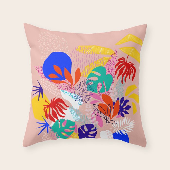 Keep Growing - Tropical plant on peach Throw Pillow Gallery Image 1
