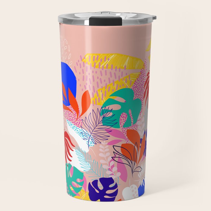 Keep Growing - Tropical plant on peach Travel Mug Gallery Image 1