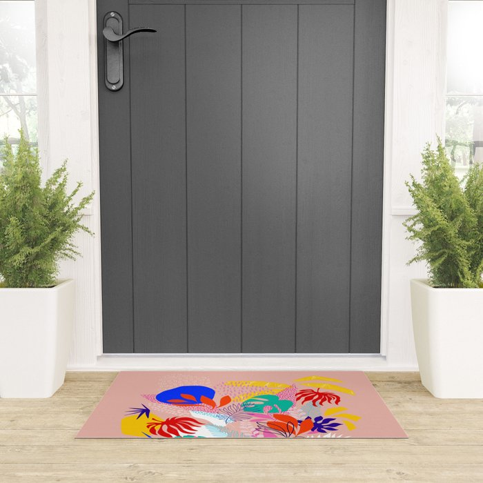 Keep Growing - Tropical plant on peach Welcome Mat Gallery Image 3